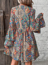 Women's Floral Print V-Neck Bell Sleeve Dress